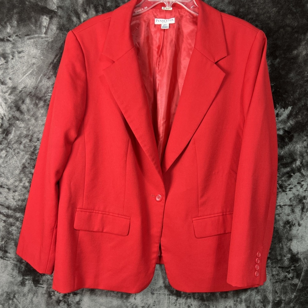 Pendleton Plus 100%Virgin Wool Red Blazer Women's 20W Single Button Lined Jacket